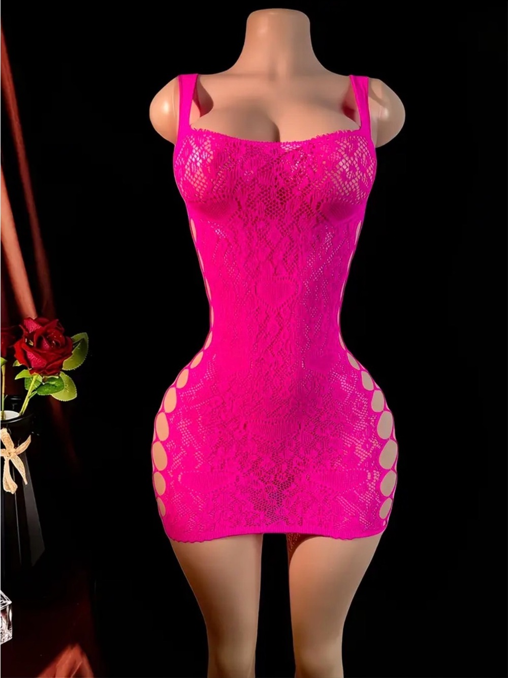 Hot Pink Lace Cutout Bodycon Mini Dress